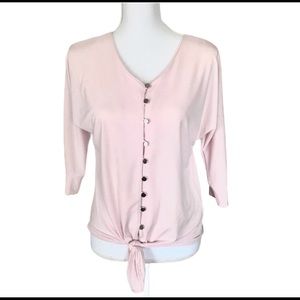 Notations Petite PS Light Pink Front Tie Button-Up Top NWT Up top
